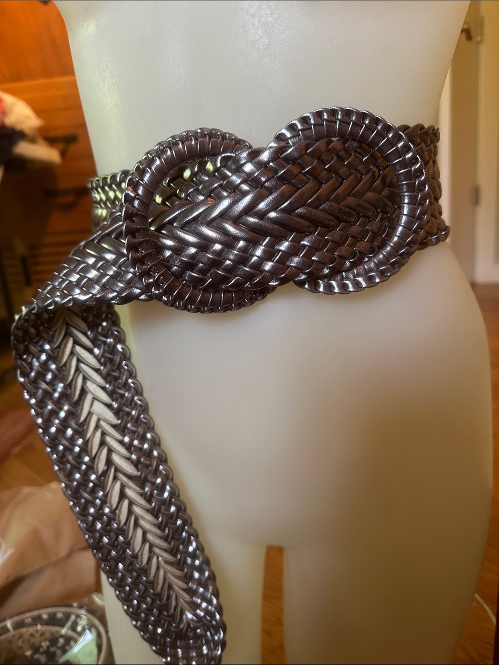 Vintage Leather Woven Silver Belt